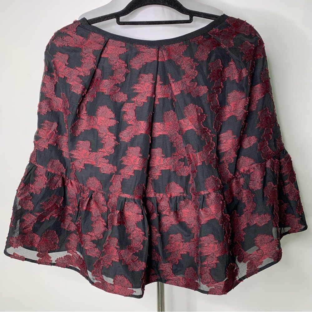 ERDEM Women's Red/Black Floral Pleated Ruffle Midi Full Skirt Size 6